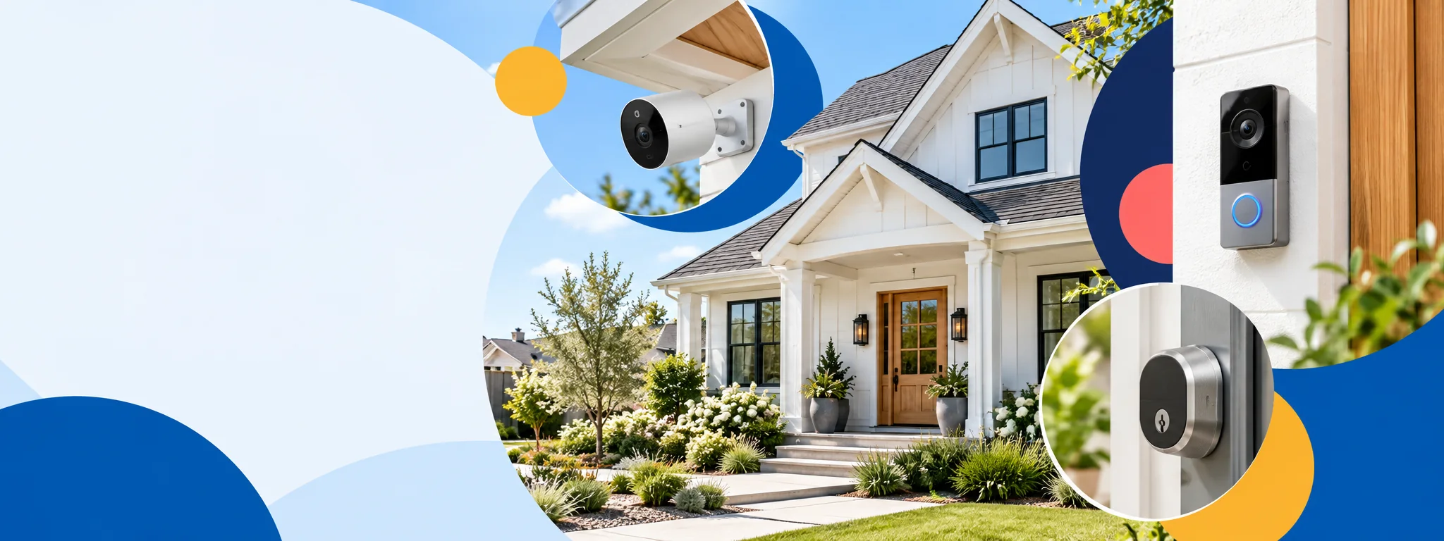 A BeSafe home protected by a security camera, video doorbell and smart lock