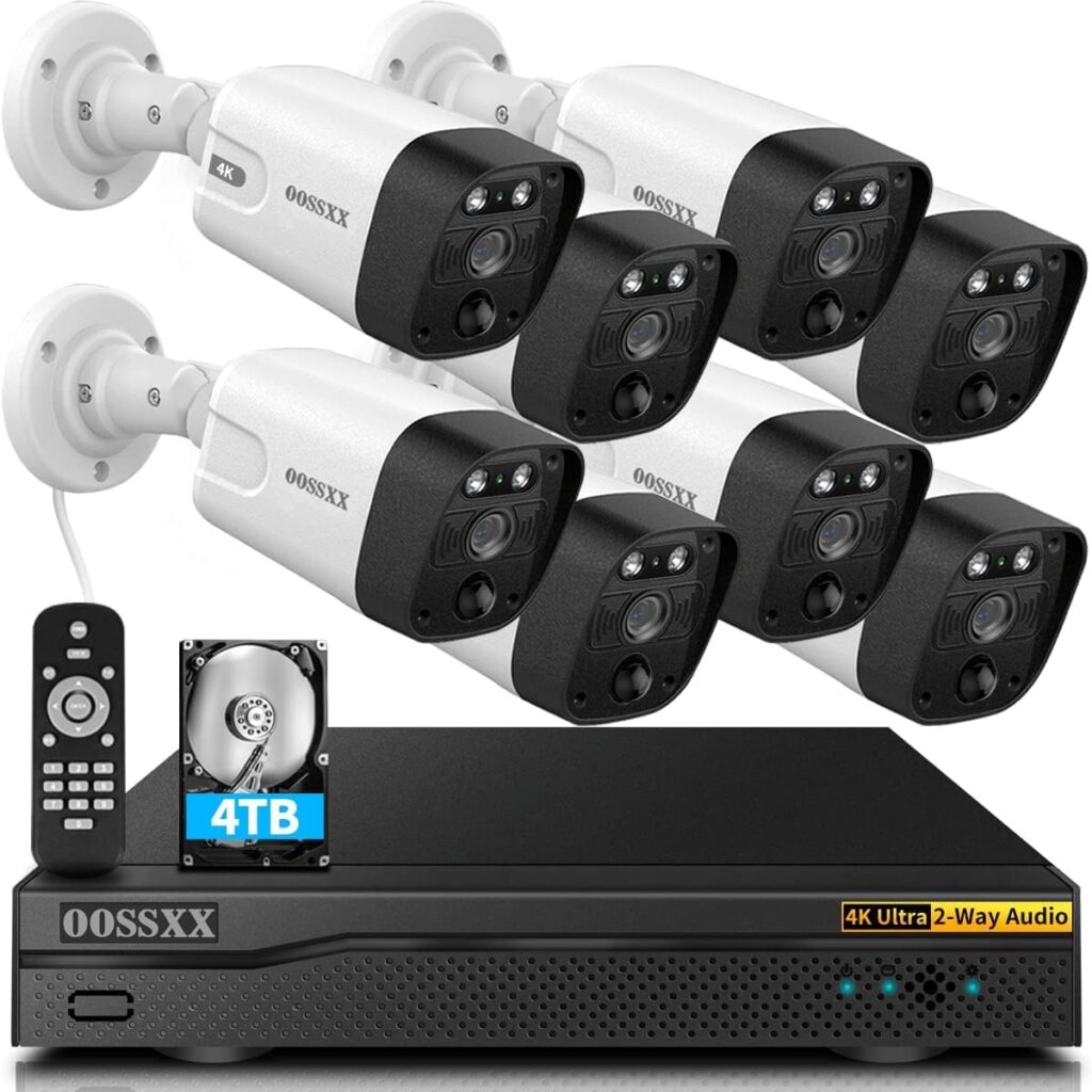 (4K/8.0 Megapixel  130° Ultra Wide-Angle) 2-Way Audio PoE Outdoor Home Security Camera System, 8 Wired Outdoor Video Surveillance IP Cameras System 4TB